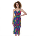 Colorful Robot Pattern Print Slim Fit Midi Cami Dress