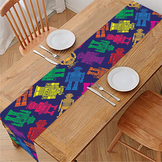 Colorful Robot Pattern Print Table Runner