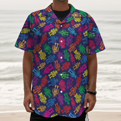 Colorful Robot Pattern Print Textured Short Sleeve Shirt