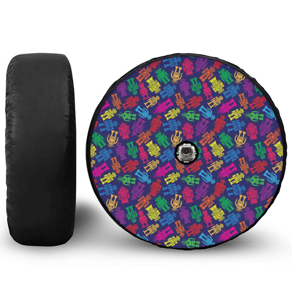Colorful Robot Pattern Print Tire Cover With Camera Hole