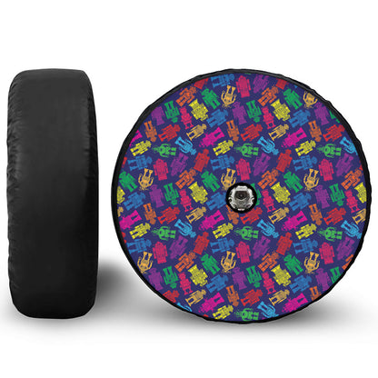 Colorful Robot Pattern Print Tire Cover With Camera Hole