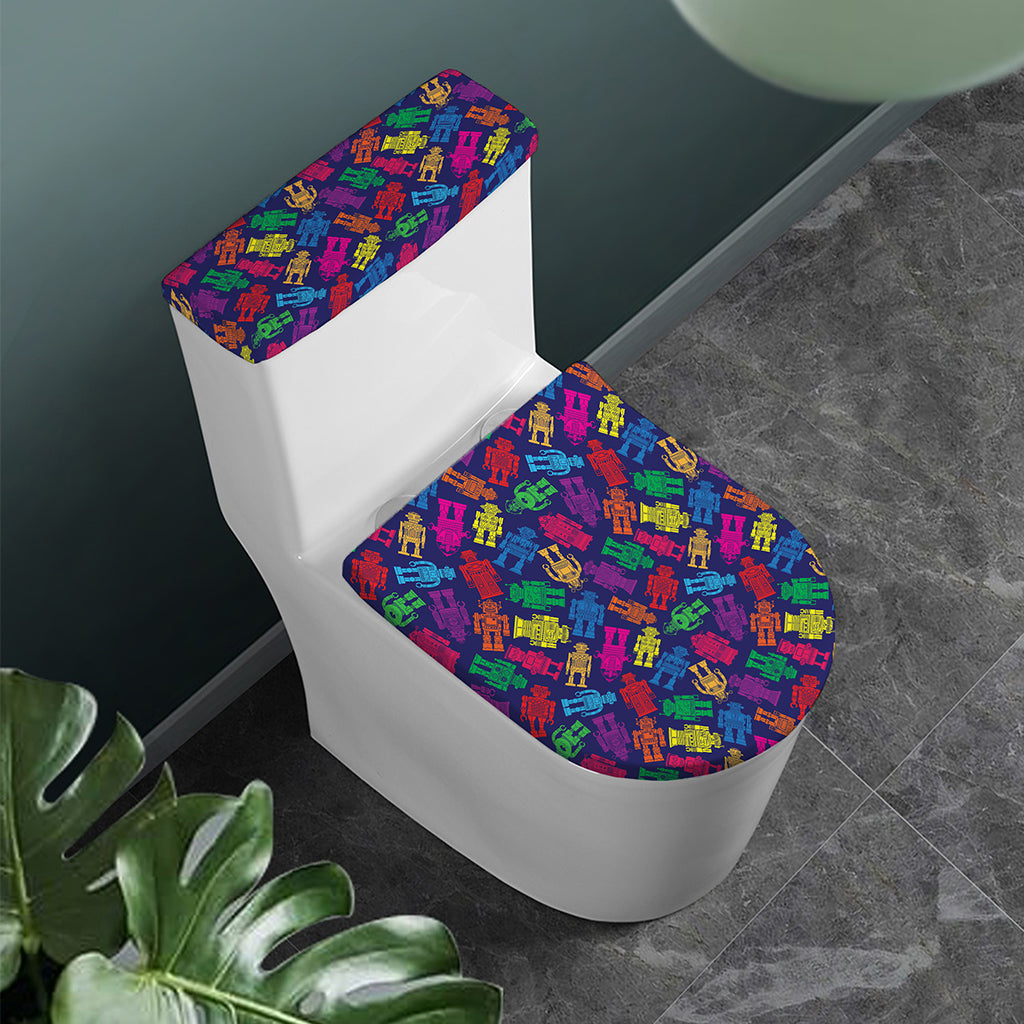 Colorful Robot Pattern Print Toilet Lid And Tank Cover Set