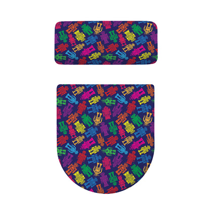 Colorful Robot Pattern Print Toilet Lid And Tank Cover Set