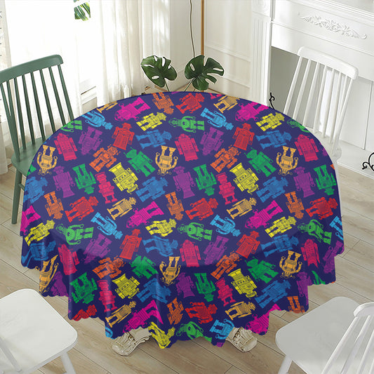 Colorful Robot Pattern Print Waterproof Round Tablecloth