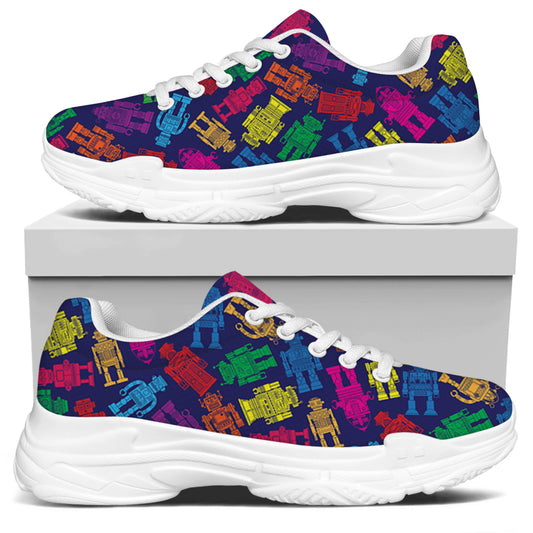 Colorful Robot Pattern Print White Chunky Shoes