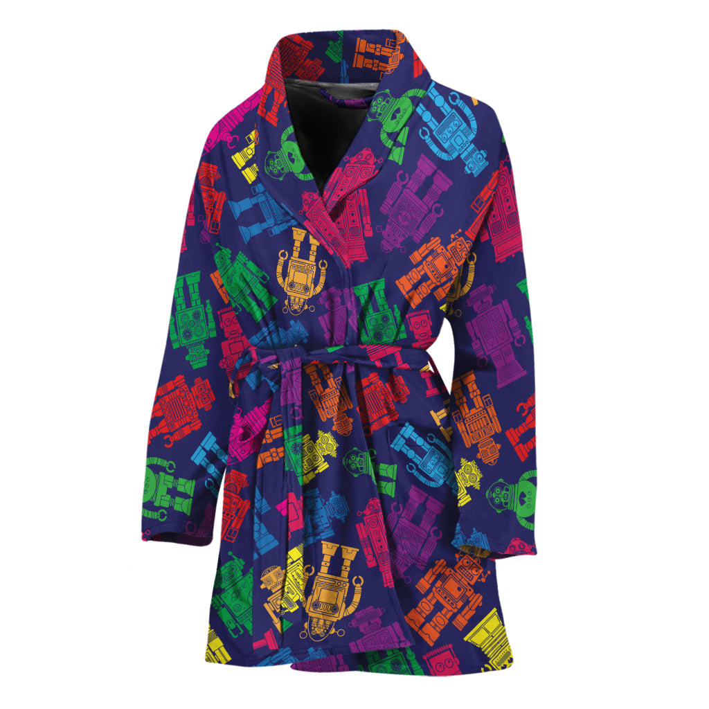 Colorful Robot Pattern Print Women's Bathrobe