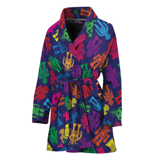 Colorful Robot Pattern Print Women's Bathrobe
