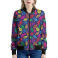 Colorful Robot Pattern Print Women's Bomber Jacket