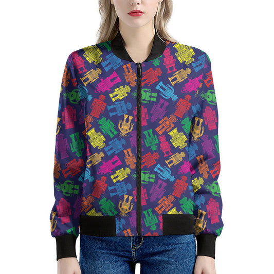 Colorful Robot Pattern Print Women's Bomber Jacket
