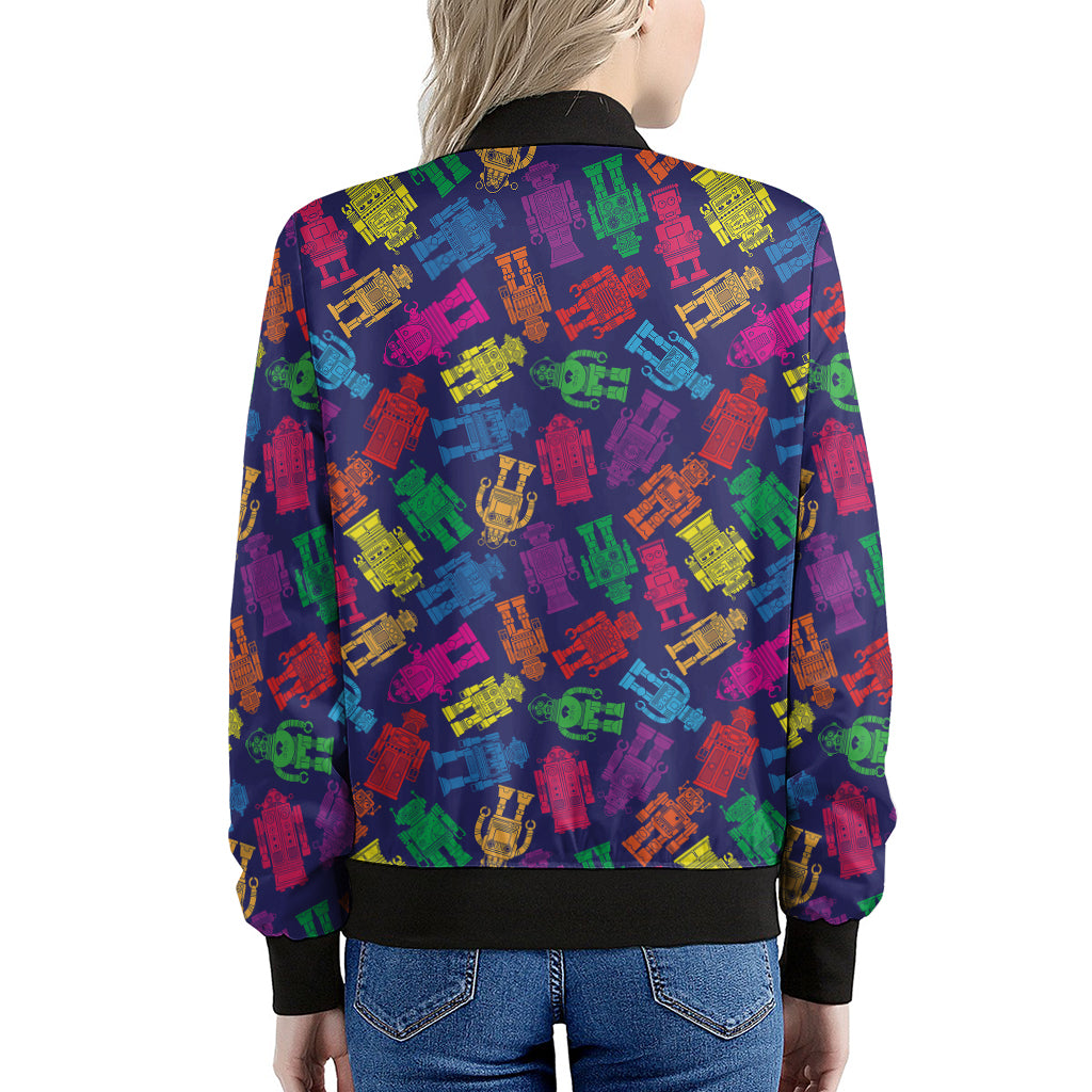 Colorful Robot Pattern Print Women's Bomber Jacket