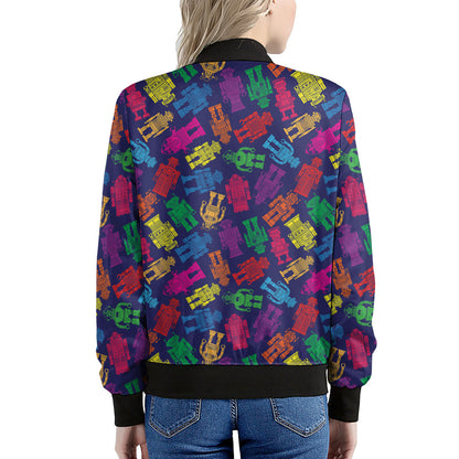 Colorful Robot Pattern Print Women's Bomber Jacket