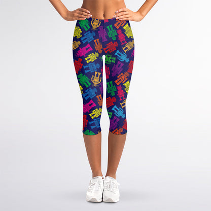 Colorful Robot Pattern Print Women's Capri Leggings