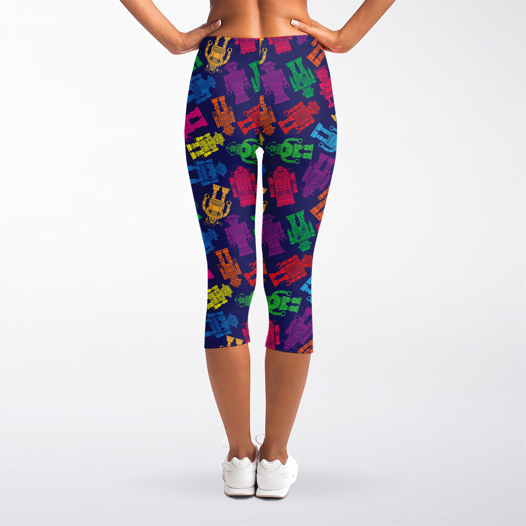Colorful Robot Pattern Print Women's Capri Leggings