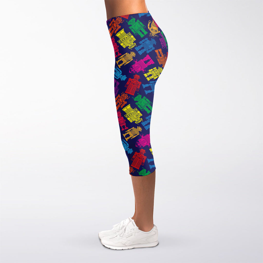 Colorful Robot Pattern Print Women's Capri Leggings