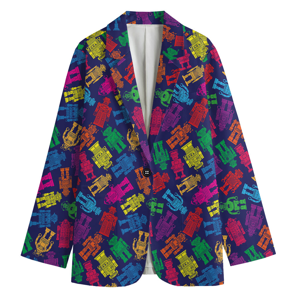 Colorful Robot Pattern Print Women's Cotton Blazer
