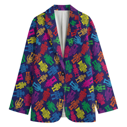 Colorful Robot Pattern Print Women's Cotton Blazer