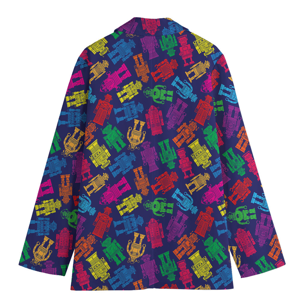 Colorful Robot Pattern Print Women's Cotton Blazer