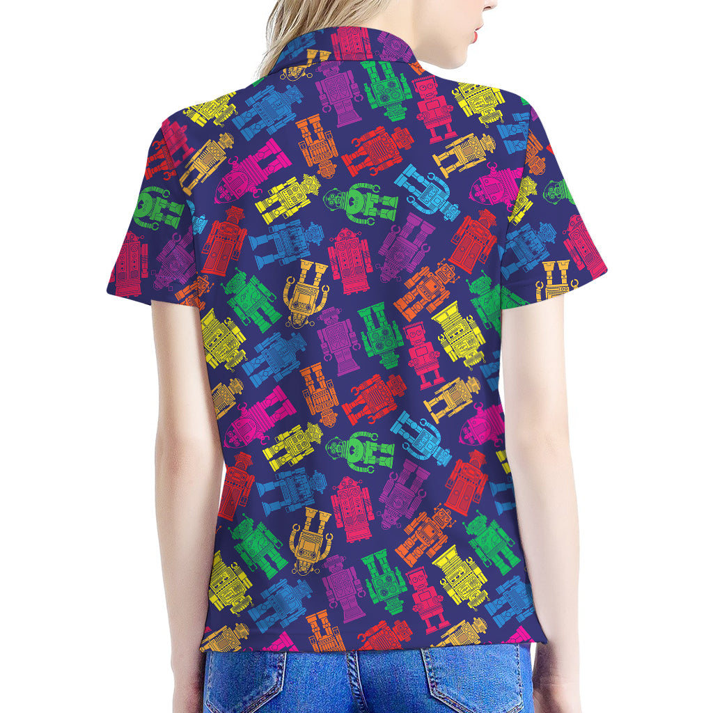 Colorful Robot Pattern Print Women's Polo Shirt