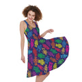 Colorful Robot Pattern Print Sleeveless Knee Length Dress