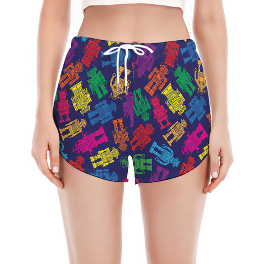 Colorful Robot Pattern Print Women's Split Running Shorts
