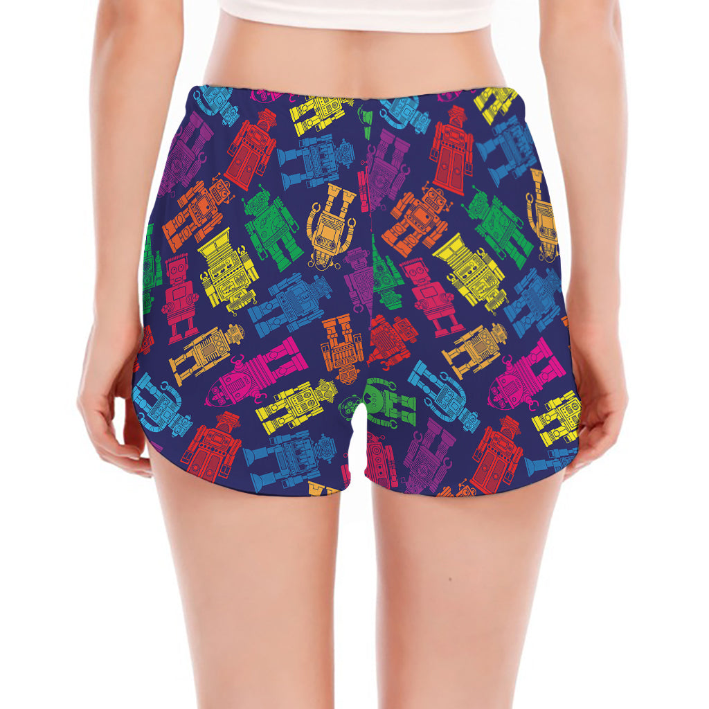 Colorful Robot Pattern Print Women's Split Running Shorts