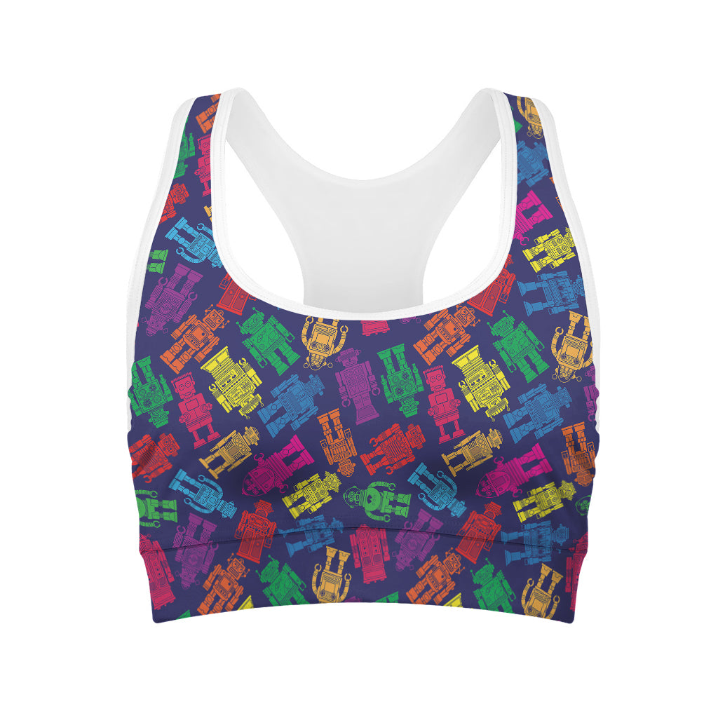 Colorful Robot Pattern Print Women's Sports Bra
