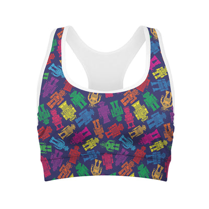 Colorful Robot Pattern Print Women's Sports Bra
