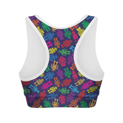 Colorful Robot Pattern Print Women's Sports Bra
