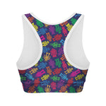Colorful Robot Pattern Print Women's Sports Bra