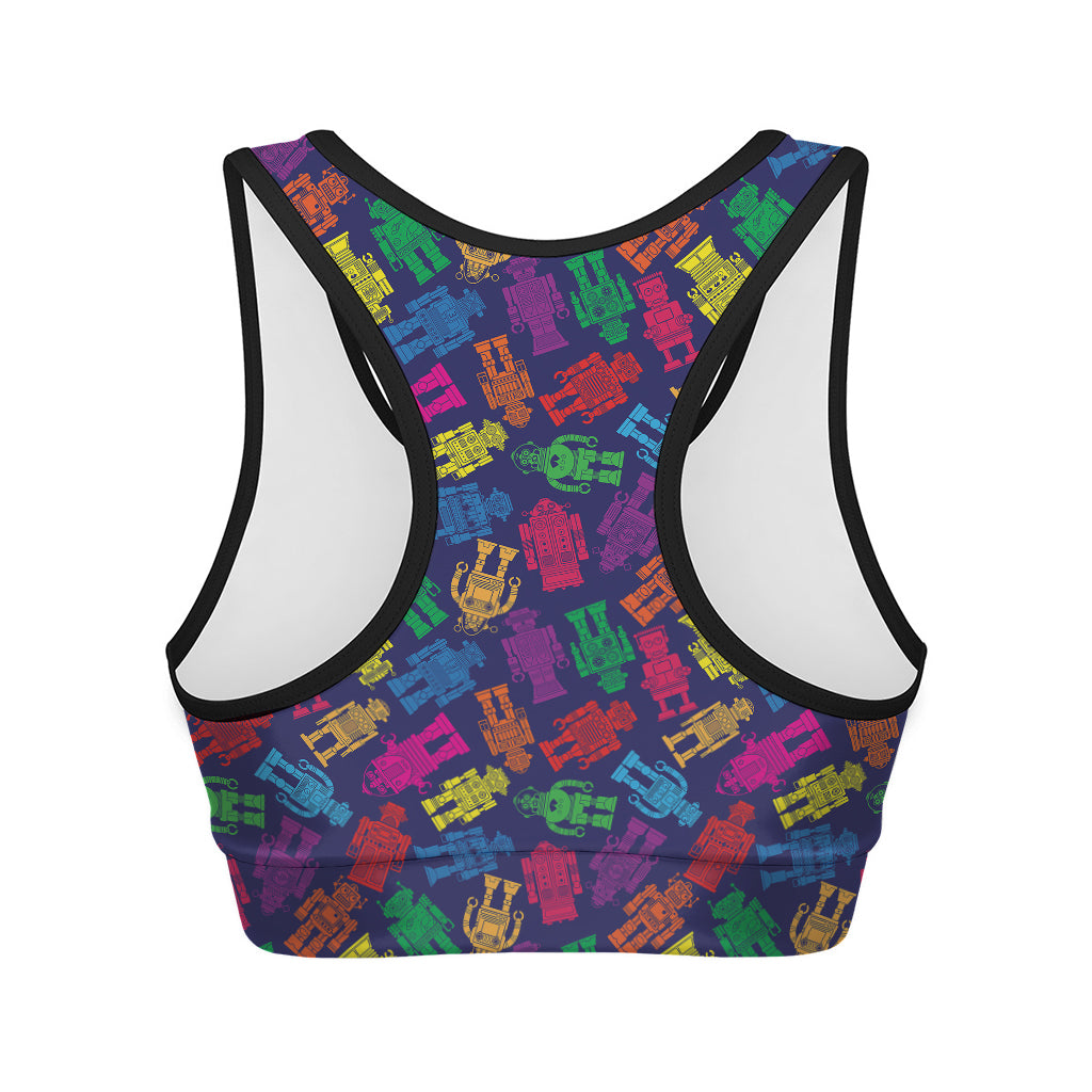 Colorful Robot Pattern Print Women's Sports Bra