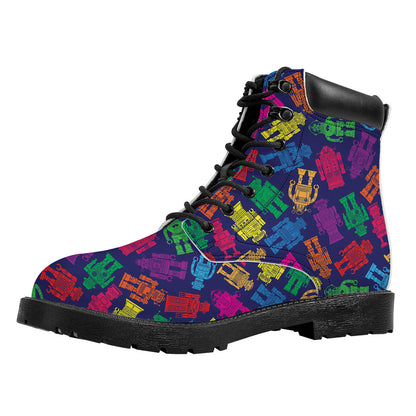 Colorful Robot Pattern Print Work Boots