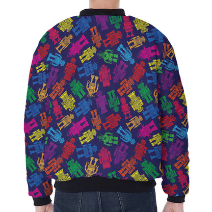 Colorful Robot Pattern Print Zip Sleeve Bomber Jacket