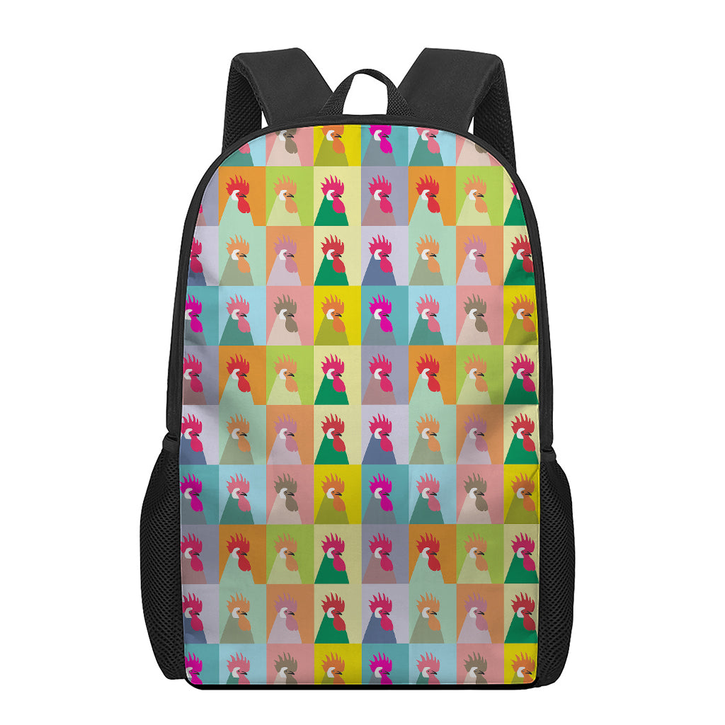 Colorful Rooster Pattern Print 17 Inch Backpack