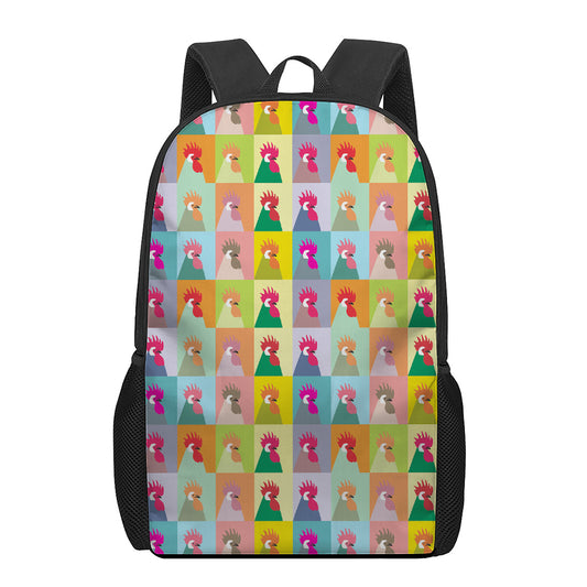 Colorful Rooster Pattern Print 17 Inch Backpack