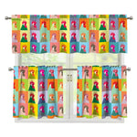 Colorful Rooster Pattern Print 3 Piece Kitchen Curtains