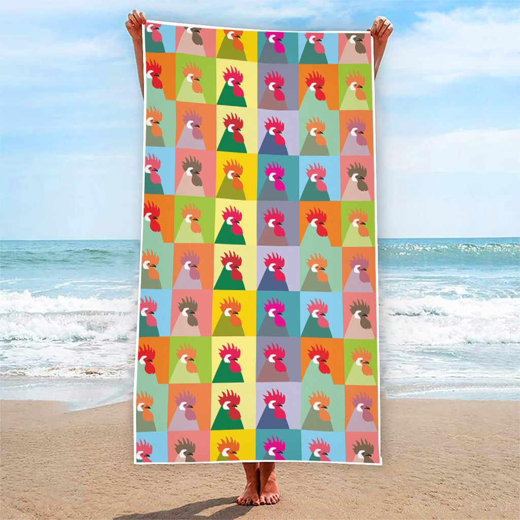 Colorful Rooster Pattern Print Beach Towel