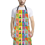 Colorful Rooster Pattern Print Bib Apron With Pocket