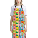 Colorful Rooster Pattern Print Bib Apron With Pocket