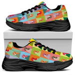 Colorful Rooster Pattern Print Black Chunky Shoes