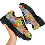 Colorful Rooster Pattern Print Black Chunky Shoes