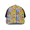 Colorful Rooster Pattern Print Black Mesh Trucker Cap