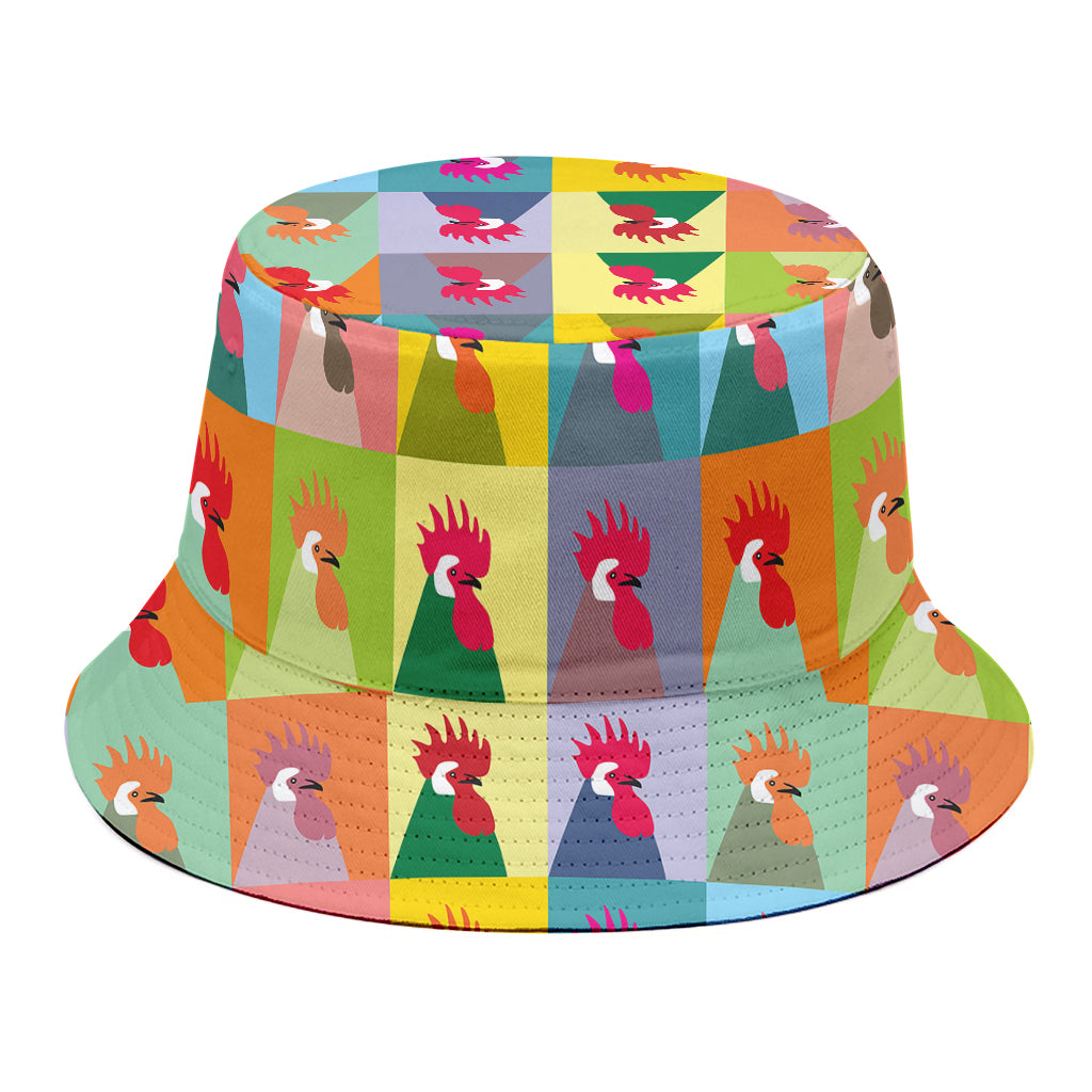 Colorful Rooster Pattern Print Bucket Hat