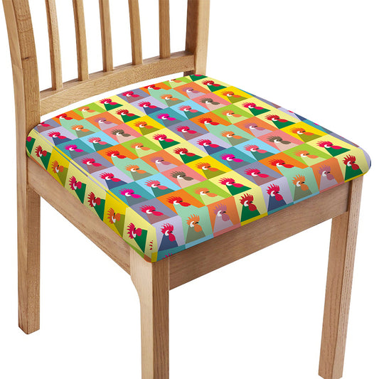 Colorful Rooster Pattern Print Chair Cushion Cover