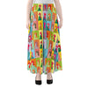 Colorful Rooster Pattern Print Chiffon Maxi Skirt