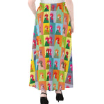 Colorful Rooster Pattern Print Chiffon Maxi Skirt