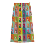 Colorful Rooster Pattern Print Cotton Front Slit Maxi Skirt