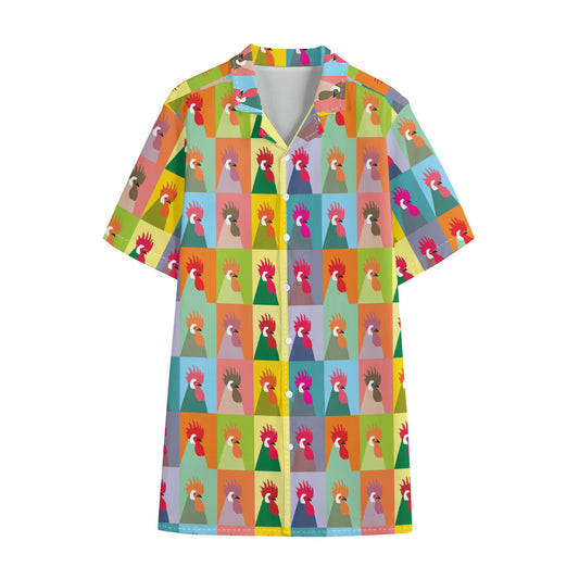 Colorful Rooster Pattern Print Cotton Hawaiian Shirt