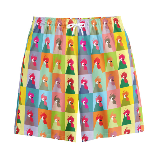 Colorful Rooster Pattern Print Cotton Shorts