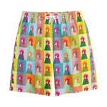 Colorful Rooster Pattern Print Cotton Shorts