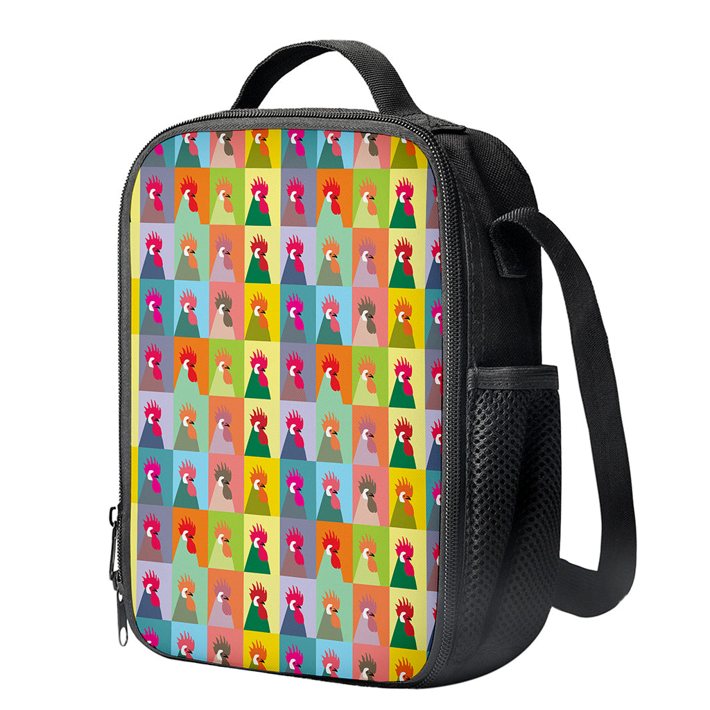 Colorful Rooster Pattern Print Crossbody Lunch Bag